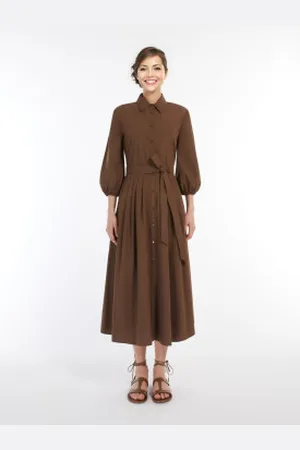 Max Mara Para mulher. 2515221042600 Vestido de camisa castanho Catone (36), , Casual, Algodão, Manga comprida
