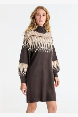 Lois Para mulher. 448112550 Vestido jacquard castanho (XS), , Casual, Algodão, Manga comprida