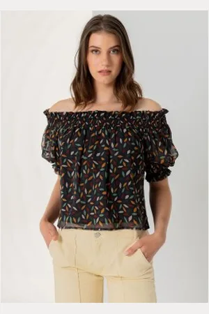 Lois Para mulher. 431422475 Top de ombros descobertos com mangas transparentes multicoloridas (XS), Casual, Poliéster