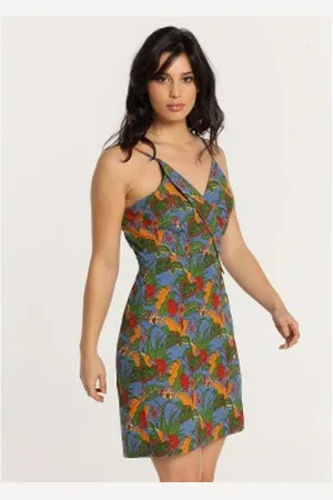 Lois Para mulher. 447842467 Tropical Love lies vestido curto sem alças com estampado multicolorido (XS), Casual, Algodão, Sem mangas /