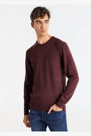 Bendorff Para homem. 870205164 Camisola de malha básica com logótipo bordado em castanho (S), Casual, , Algodão, Manga comprida
