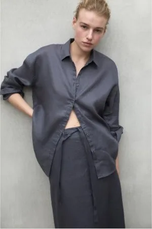 ECOALF Para mulher. MCWGASRDARIA0709S25-316 Camisa cinzenta Daria (L), Casual, , Linho, Manga comprida, Sustentável