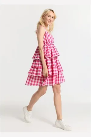 Lois Para mulher. 447972499 Vestido curto sem alças com folhos multicoloridos cor-de- com estampado vichy (XS), Casual, Sapatos de