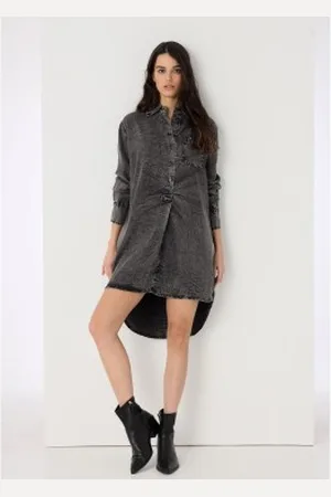 Lois Para mulher. 448122559 Vestido curto de manga comprida com bolsos laterais cinzento (S), Casual, , Algodão