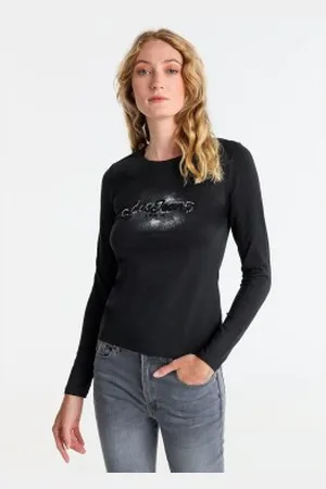 Lois Para mulher. 422882659 T-shirt com logótipo gráfico no peito em (XS), Casual, Algodão, Manga comprida