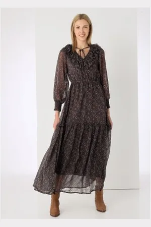 Lois Para mulher. 448092542 Vestido comprido com folhos pretos (XS), Casual, Poliéster, Manga comprida
