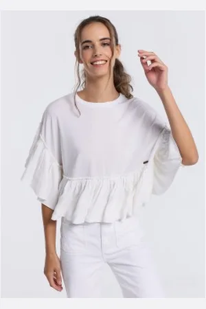 Lois Para mulher. 431202253 Tampo largo com rufos brancos (L), Casual, Viscoso, Manga curta