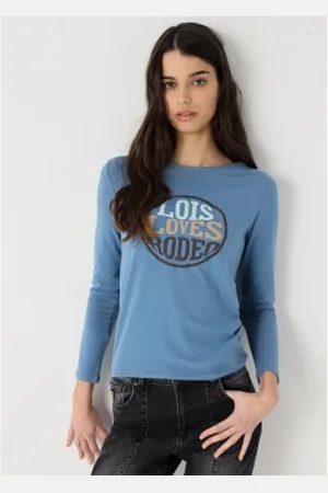 Lois Para mulher. 422822552 T-shirt de manga comprida com pormenor de folho ocidental (XS), Casual, Algodão