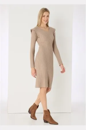 Lois Para mulher. 448212660 Vestido midi castanho em malha canelada (XS), , Casual, Viscoso, Manga comprida