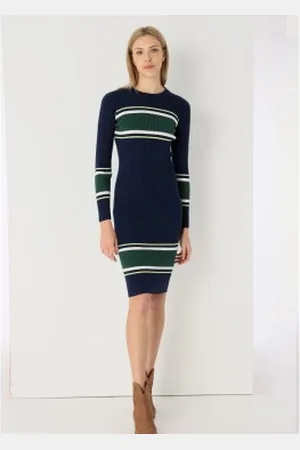 Lois Para mulher. 448192650 Vestido midi de malha com riscas azul-marinho (XS), Casual, Viscoso, Manga comprida