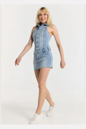 Lois Para mulher. 290352610 Vestido curto com corpete abotoado e costas abertas em (S), Casual, Algodão, Denim, Sem mangas / corr