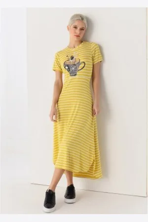 Lois Para mulher. 447612280 Vestido comprido às riscas 132975 (M), Casual, Algodão, Poliéster, Manga curta