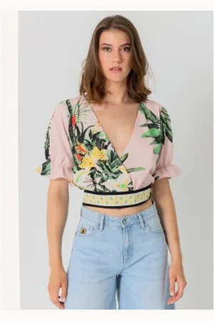 Lois Para mulher. 431412467 Top com estampado tropical e estampado cruzado (XS), Casual, Algodão