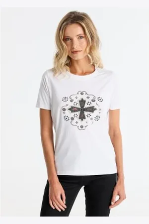 Lois Para mulher. 422752544 T-shirt branca ocidental com brilhantes (XS), , Casual, Algodão, Manga curta