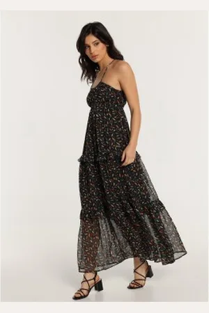 Lois Para mulher. 447862475 Vestido comprido sem alças com costas abertas com de mini-folhas (XS), Casual, Poliéster, Sem ma