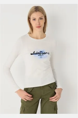 Lois Para mulher. 422882659 T-shirt de manga comprida com logótipo gráfico no peito (XS), Casual, Algodão