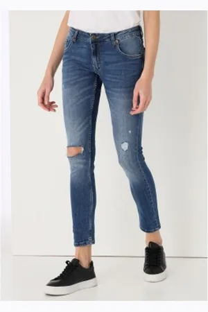 Lois Para mulher. 201162634 Calças de ganga azuis com pormenores rasgados (26), Azul, Casual, Algodão, Denim