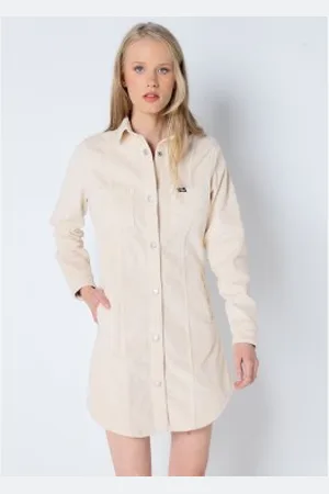 Lois Para mulher. 447762384 Vestido curto off-white em bombazina grossa (XS), , Casual, Algodão, Manga comprida