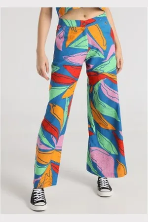 Lois Para mulher. 207932681 Calças multicoloridas com estampado de folha de pé de elefante (26), Casual, Viscoso