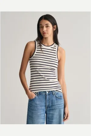 GANT Para mulher. 4200853 T-shirt às riscas brancas (L), , Casual, Algodão, Sem mangas / correias