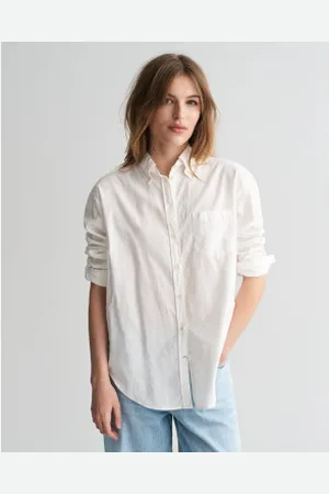 GANT Para mulher. 4300411 Camisa Oxford de luxo de corte descontraído branca (34), , Casual, Algodão, Manga comprida