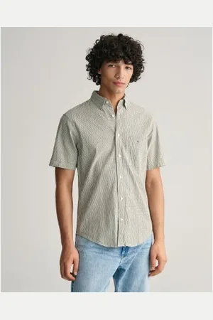 GANT Para homem. 3240064 Camisa de manga curta às riscas Seersucker de corte regular (4XL), Casual, Algodão
