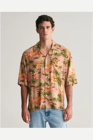GANT Para homem. 3240077 Camisa de manga curta de corte descontraído com estampado havaiano cor-de- (L), Casual, Viscoso
