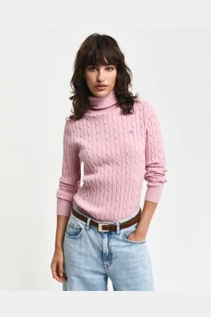 GANT Para mulher. 4800102 Camisola de malha de algodão canelado cor-de- com gola redonda de malha canelada cor-de- (L), Casual