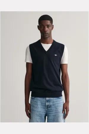 GANT Para homem. 8030560 Colete clássico de algodão azul-marinho (L), Casual, Sem mangas / correias