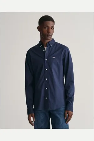 GANT Para homem. 3000102 Camisa de corte justo em popelina azul-marinho (S), Casual, Algodão, Clássico, Manga comprida