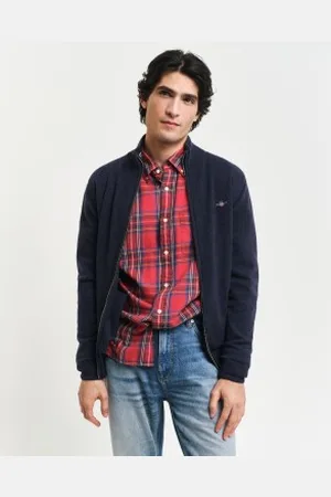 GANT Para homem. 87214 Casaco de lã de ovelha muito fina com fecho de correr em azul-marinho (L), Casual