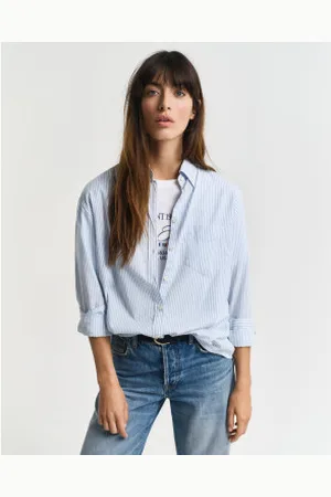 GANT Para mulher. 4300347 Camisa às riscas Oxford de luxo de corte descontraído (38), Casual, Algodão, Manga comprida