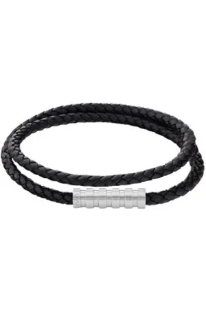 Calvin Klein Para homem. 35000093 Pulseira de couro entrançado Wrapped & Braided preto (OSFA), Casual, Pele, Aço inoxidável
