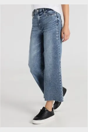Lois Para mulher. 208042644 Calças de ganga com corte em bruto e rebites azuis (27), , Casual, Algodão, Denim