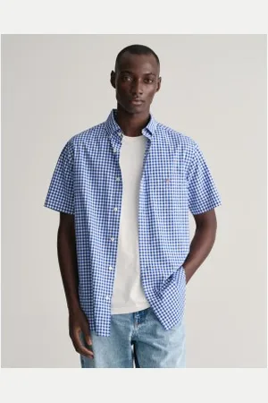 GANT Para homem. 3000121 Camisa de manga curta de corte regular em popelina com xadrez (S), Casual, Algodão