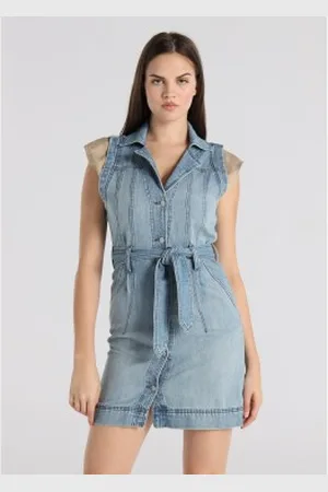 Lois Para mulher. 448382642 Vestido curto de ganga, abotoado com cinto (XS), Casual, Algodão, Denim, Manga curta