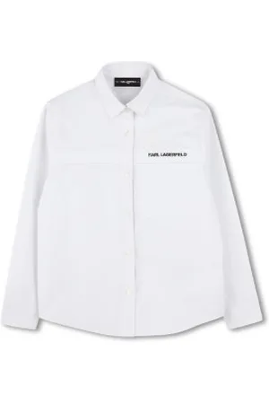 Karl Lagerfeld Para menino. Z30421 Camisa de popelina branca (8Años= 126cm), , Casual, Algodão, Manga comprida, moda infantil