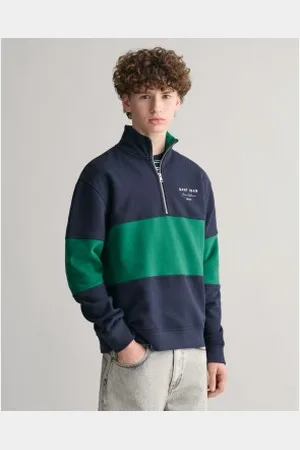 GANT Unisex para criança. 906893 Sweatshirt com meio fecho de correr Cor azul-marinho bloqueada (11/12años= 146/152cm), Casual, Algodão, mod