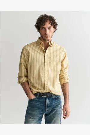 GANT Para homem. 3240201 Camisa de popelina de corte regular com riscas Archive yellow (L), Casual, , Manga comprida, Algodão orgânic