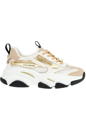 Steve Madden Para mulher. SM19000033 Sapatilhas de couro bege Possession-E - 7 cm de altura da plataforma (39), Branco, 5 a 8cm, Cordão, Cas