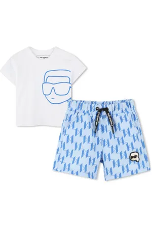 Karl Lagerfeld Para menino. Z30498 Conjunto de t-shirt e calções branco, azul (3meses= 60cm), Casual, Algodão, Poliéster, Manga curta, moda