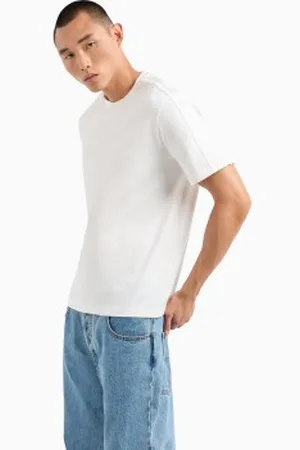 Armani Exchange Para homem. 6DZTLAZJ9JZ1116 T-shirt de ajuste regular em algodão grosso com tiras brancas com o logótipo ASV (XL), , C