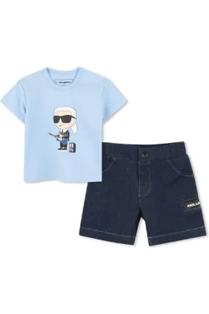 Karl Lagerfeld Para menino. Z30504 Conjunto de t-shirt e calções azuis (3meses= 60cm), , Casual, Algodão, Manga curta, moda infantil