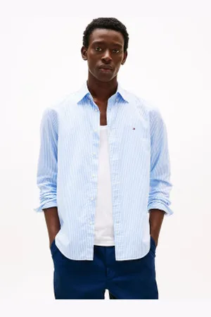 Tommy Hilfiger Para homem. MW0MW37549 Camisa às riscas de corte regular (L), Casual, Algodão, Clássico, Manga comprida