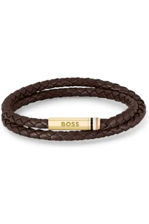HUGO BOSS Para homem. 1580670S Pulseira de couro entrançado castanho duplo entrançado (OSFA), Marrom, Casual, Correia, Pele