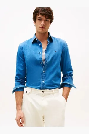 Tommy Hilfiger Para homem. MW0MW38134 Camisa de chambray com corte regular (L), Casual, Algodão, Manga comprida