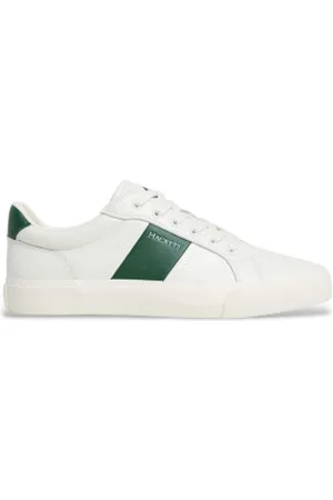 Hackett Para homem. HMS21482 Blake Mix sapatilhas de couro branco, verde (41), Plano, Cordão, Casual