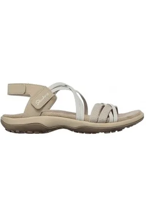 Skechers Para mulher. 163112 Sandálias Bege Reggae Slim (41), Plano, Velcro, Casual