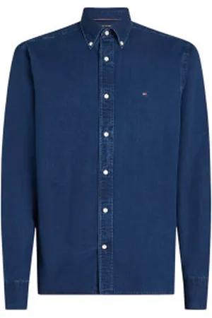 Tommy Hilfiger Para homem. MW0MW38134 Camisa de cambraia azul-marinho de corte regular (L), Casual, Algodão, Manga comprida