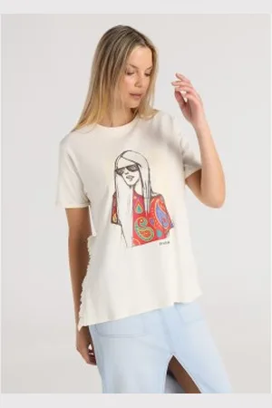 Lois Para mulher. 423282734 T-Shirt com fenda com franjas (S), Casual, Algodão, Manga curta